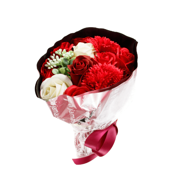 Aranjament Floral Multicolor cu 11 Trandafiri si 2 Garoafe din Sapun