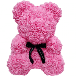 Ursulet cu Trandafiri Roz Decorat Manual, inaltime 25 cm - Cadoul Ideal