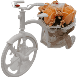 Aranjament Floral Bicicleta cu Trandafiri Portocalii de Sapun, Flori Zambarete, Dalimag, 22x15x12 cm