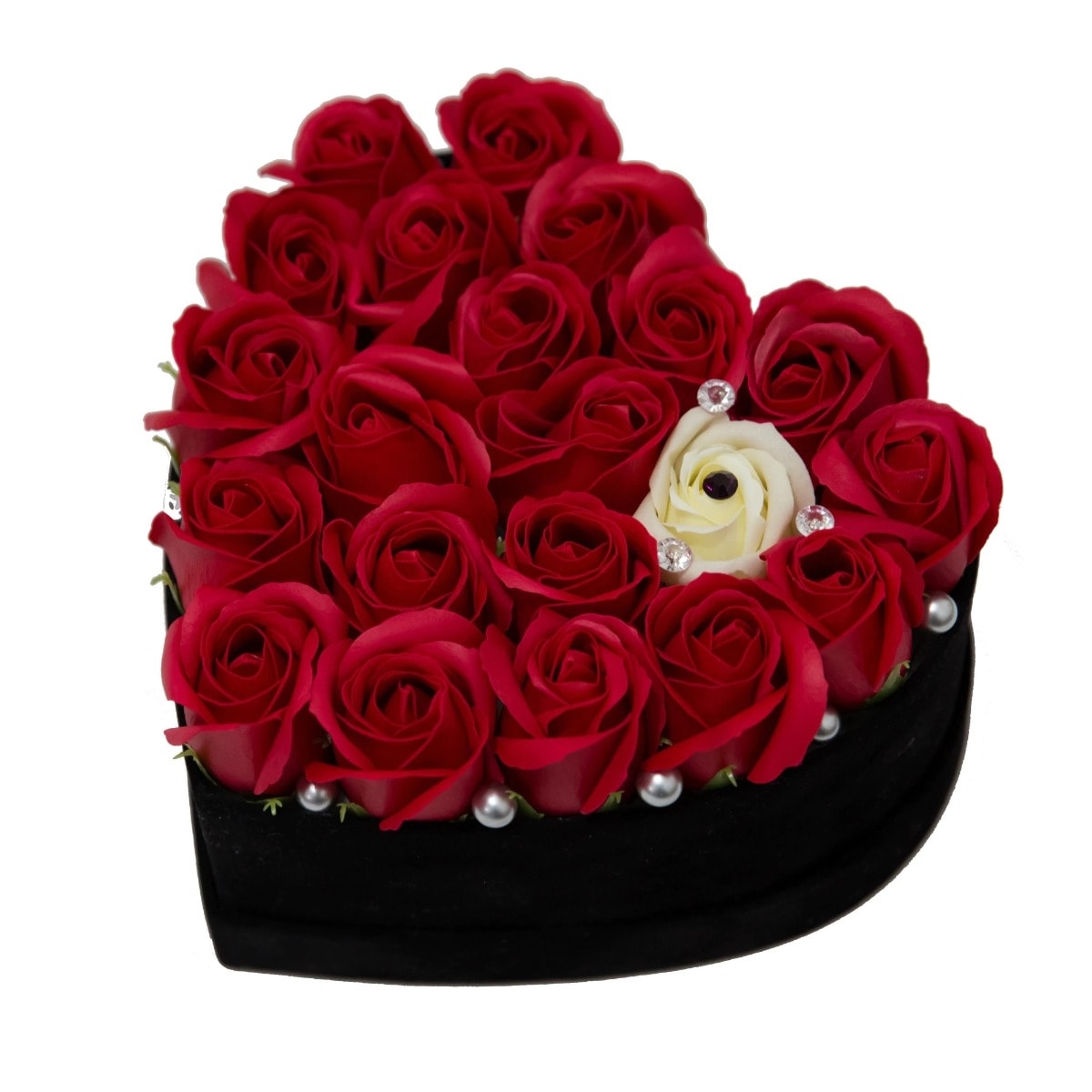 Aranjament Floral Elegant Cu Trandafiri De Sapun in Cutie Inima