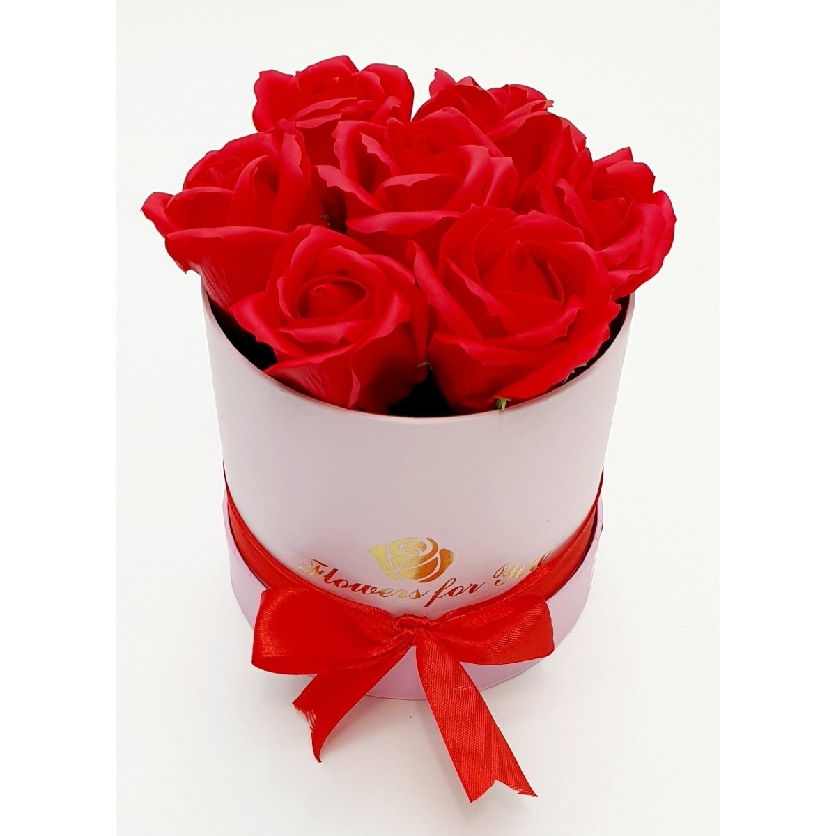 Aranjament Floral cu 7 Trandafiri de Sapun Parfumati in Cutie Eleganta