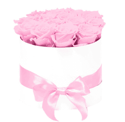 Buchet de trandafiri parfumati din sapun in cutie rotunda roz