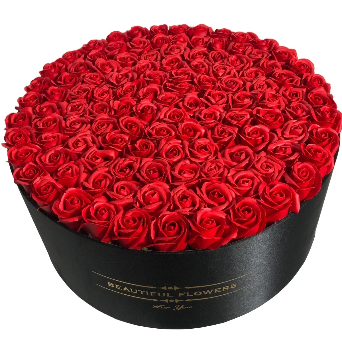 Aranjament de Lux cu 119 Trandafiri Rosii in Cutie Mare, 50 cm