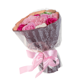 Aranjament Floral 11 Trandafiri Roz si 2 Garoafe din Sapun