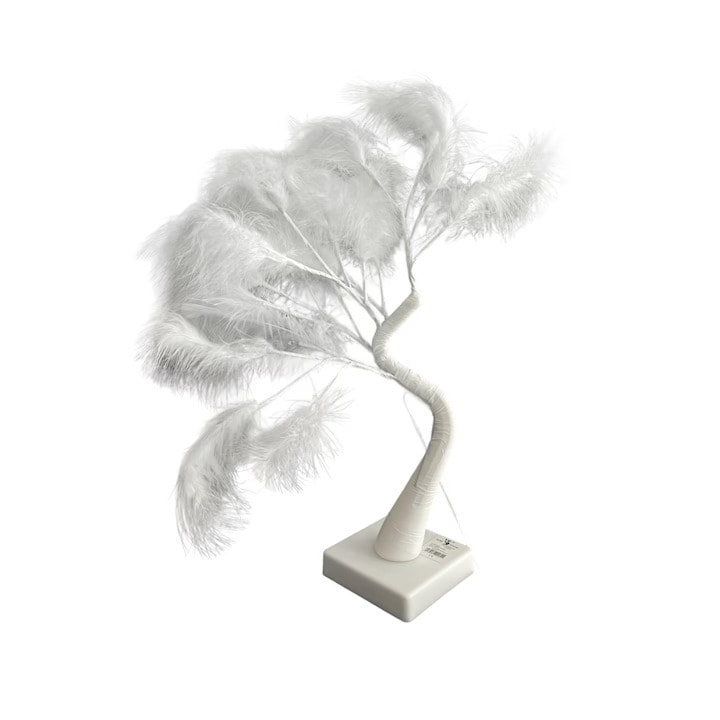 Pom Decorativ Luminos cu Pene Albe, 45 cm