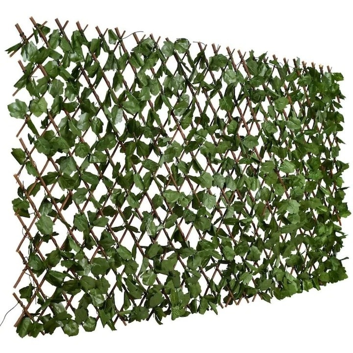 Gard Decorativ Extensibil cu Frunze, 200x100 cm, Lemn Salcie
