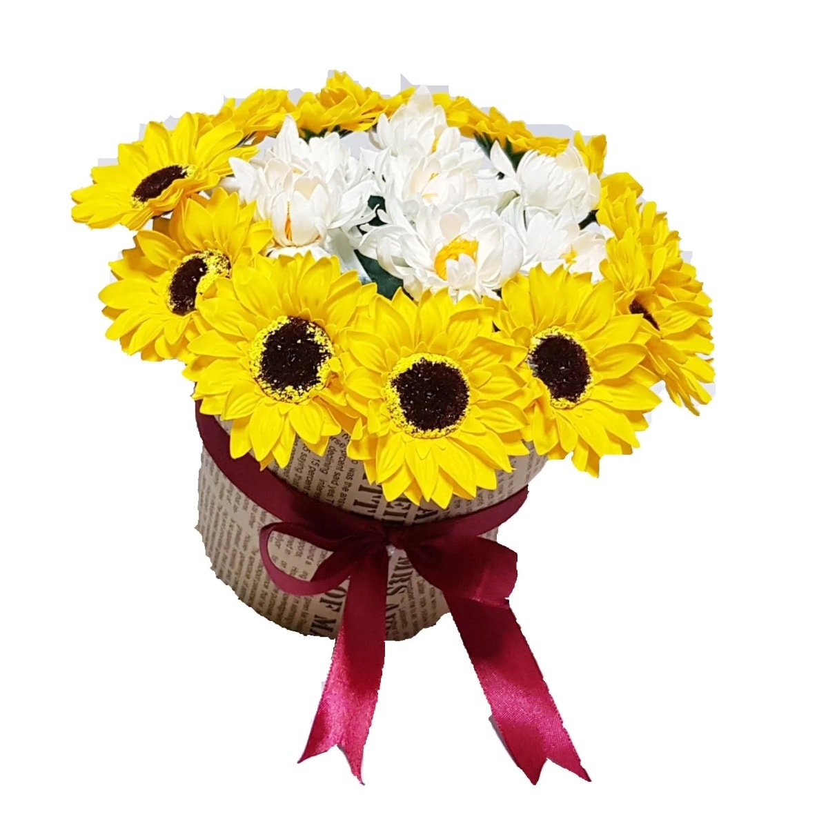 Aranjament Floral de Sapun - Soare de Primavara si Gratie Nufar, 20 Fire, Diam. 20 cm