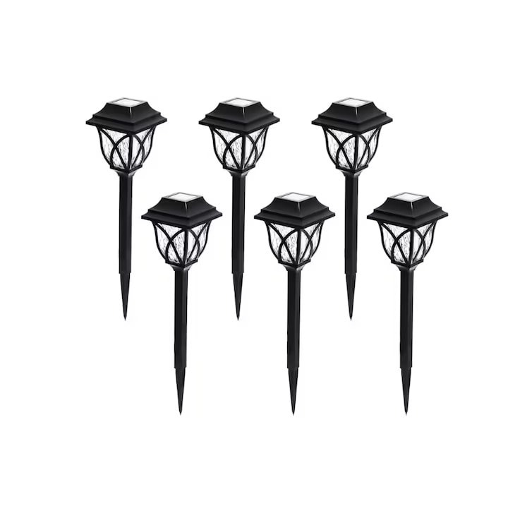 Lampi Solare Gradina Set 6 Bucati Felinar Negru