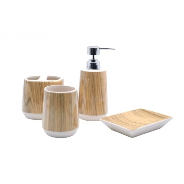 Set baie 4 piese ceramica maro/alb