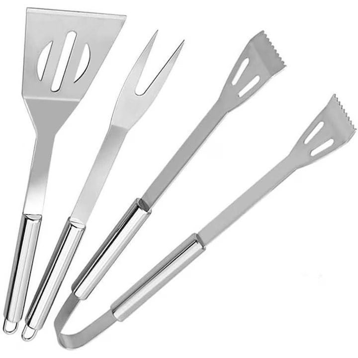 Set complet scule pentru gratar, Inox, Argintiu