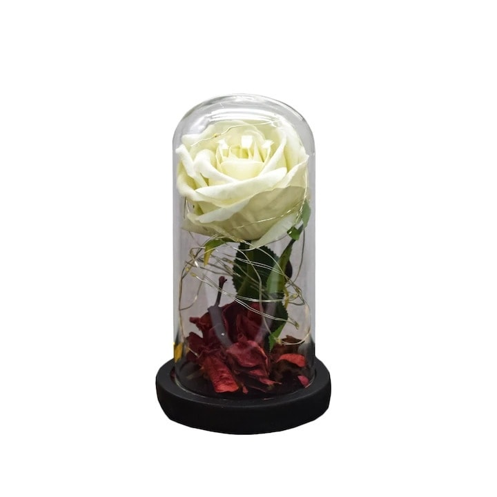 Aranjament Floral in Cupola Sticla cu Lumina LED, 8x17 cm