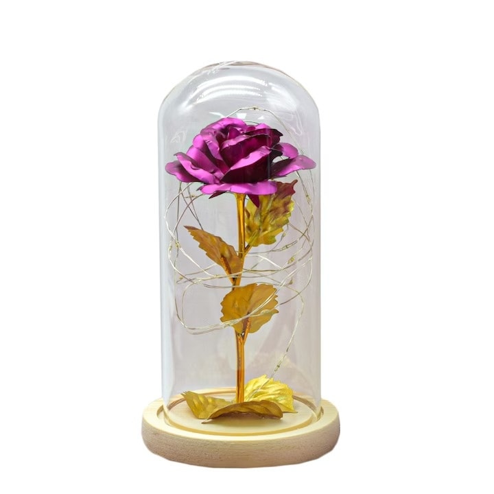 Aranjament floral in cupola de sticla cu lumina LED, 9x20 cm