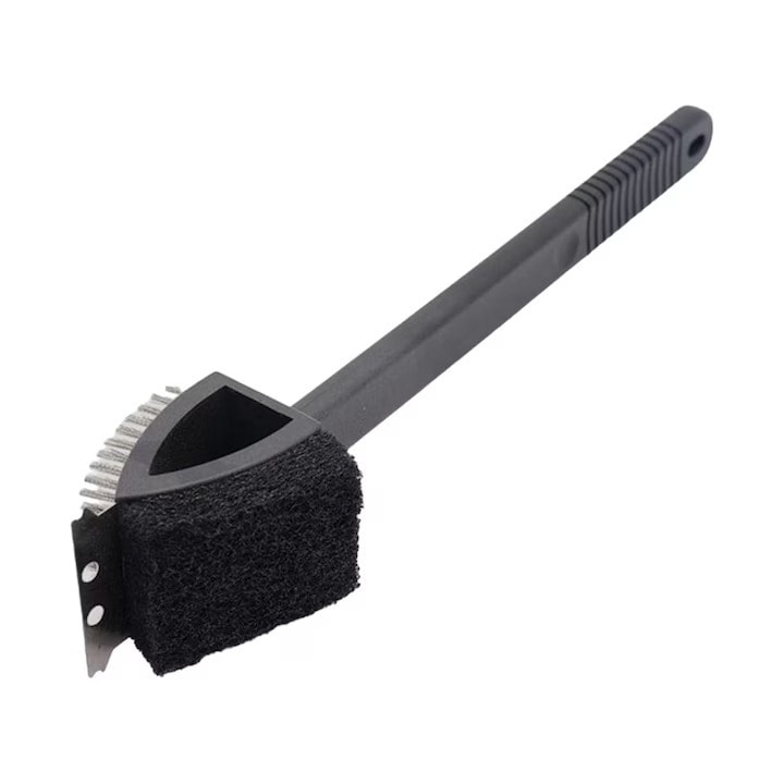 Perie Gratar 3 in 1, Racleta, Perie Sarma si Burete Abraziv, 36 cm, Negru