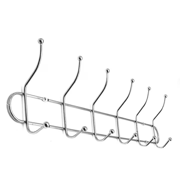 Cuier Metalic de Perete cu 6 Brate, Dimensiune 48x5 cm