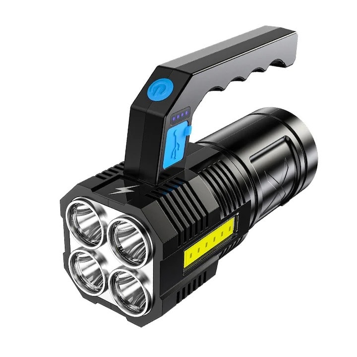 Lanterna LED cu Incarcare USB, Portabila, Negru