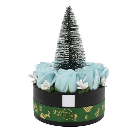 Cutie Rotunda cu 27 Trandafiri din Sapun Verde Menta si Delicii