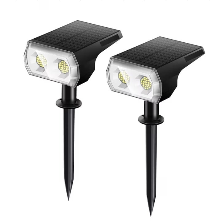 Pachet 2 Lampi Solare LED Exterior, ABS, RGB, IP65, 2W, Negru