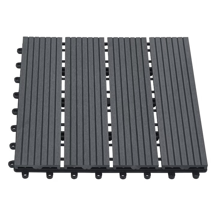 Set 11 placi pardoseala terasa, WPC, 30x30x2.2 cm, Gri Inchis, model ACWP-6402