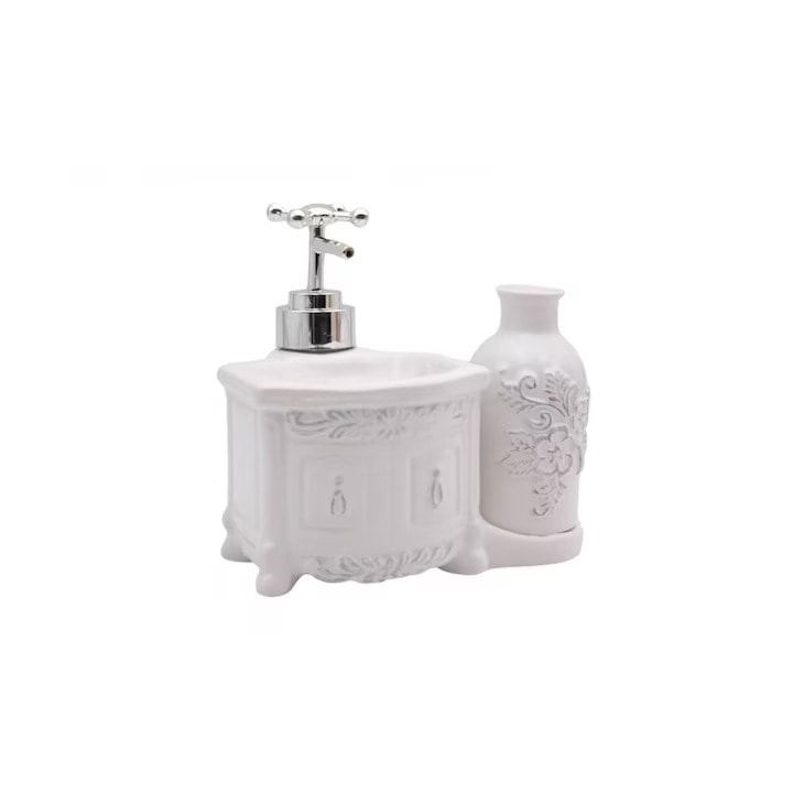 Set 2 dozatoare pentru sapun, ceramica alba, 13x16x10 cm, design elegant