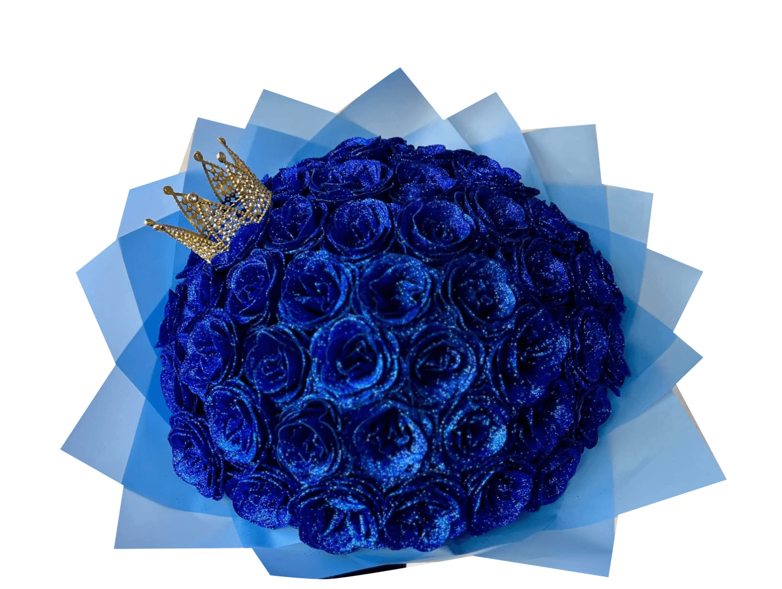 Buchet cu 45 trandafiri albastru cu sclipici