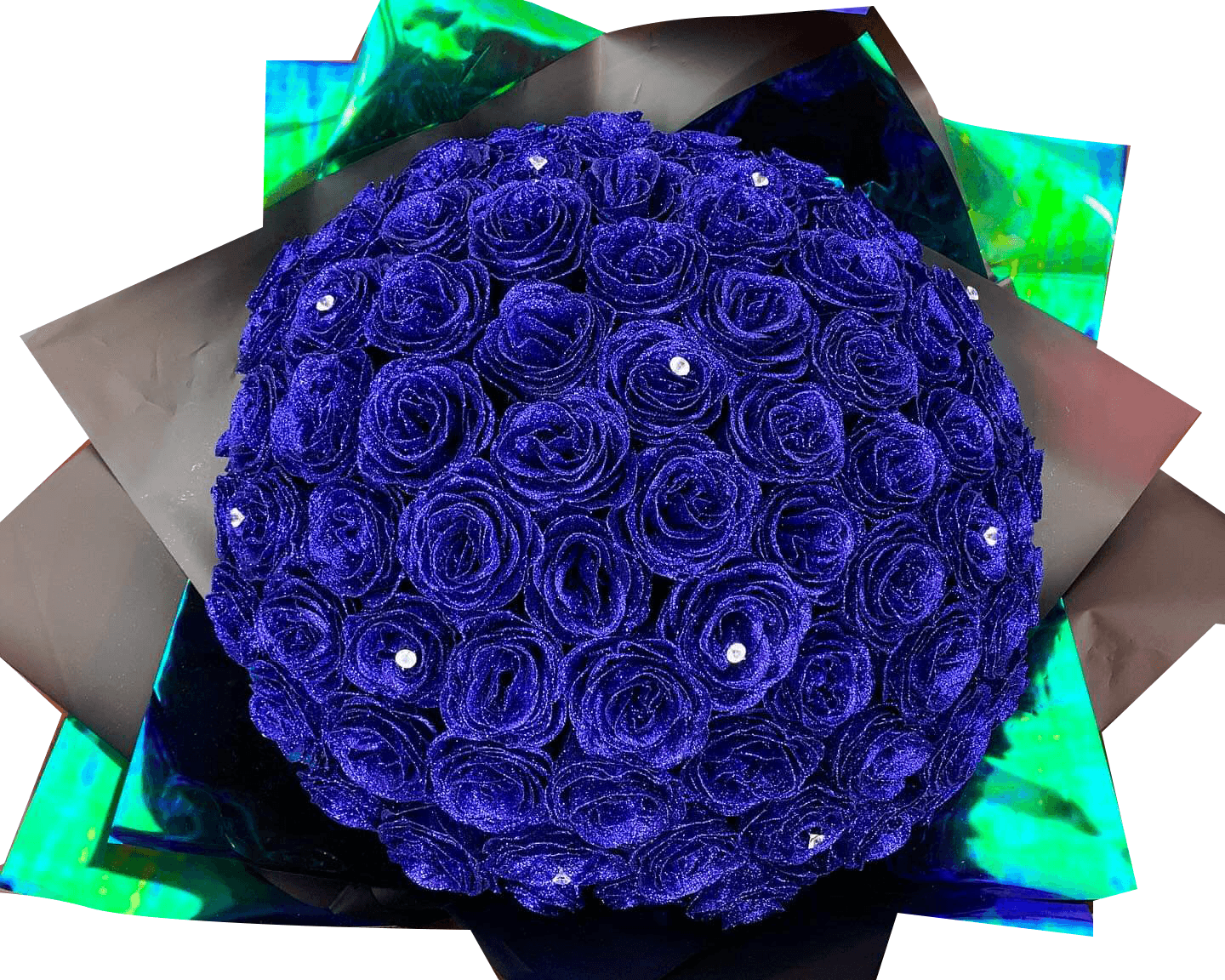 Buchet cu 51 trandafiri albastri cu sclipici