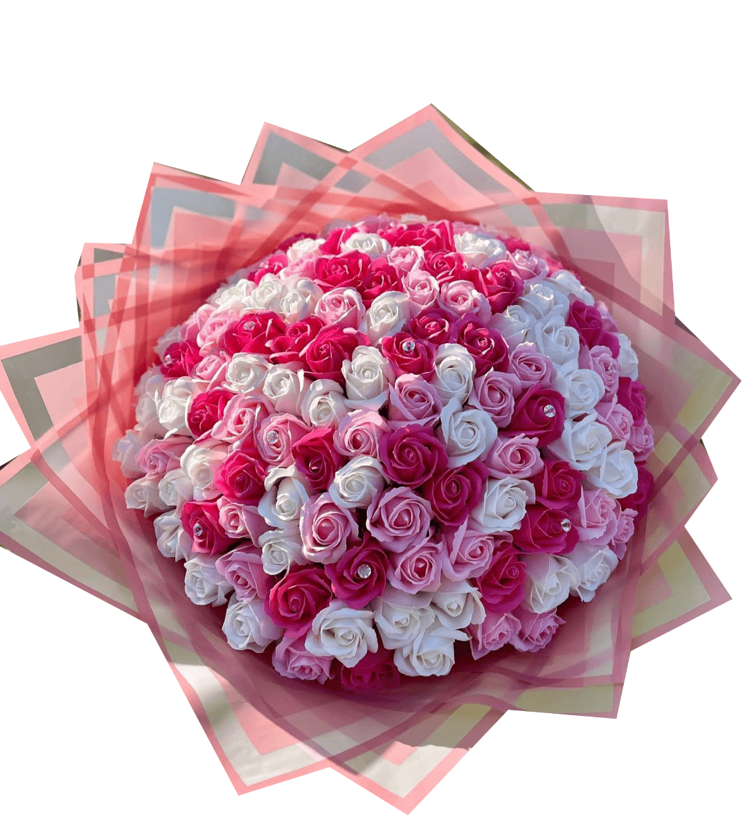 Buchet 55 trandafiri mix roz alb