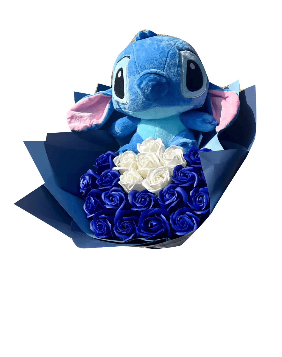 Buchet cu Stitch 25 trandafiri rosii