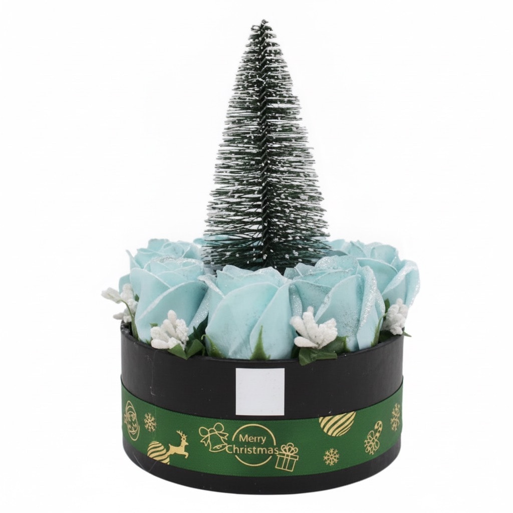 Cutie Rotunda cu 27 Trandafiri din Sapun Verde Menta si Delicii
