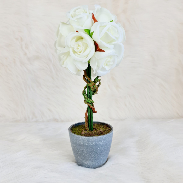 Trandafir artificial alb cu 15 flori in ghiveci 140 mm