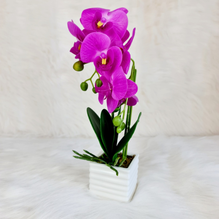 Aranjament Orhidee artificiala mov in ghiveci ceramic- 100 mm