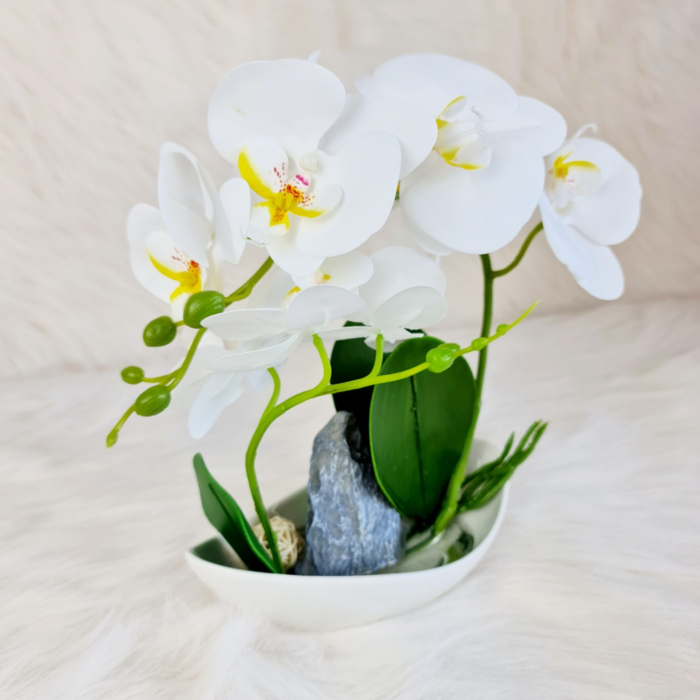 Aranjament Orhidee artificiala alba in ghiveci ceramic alb- 230 mm