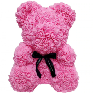 Ursulet floral decorat manual cu trandafiri de spuma, 25 cm, cutie decorativa inclusa0