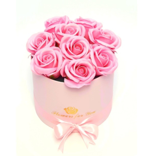 Aranjament floral 9 Trandafiri  parfumati, din spuma de sapun, in cutie rosie-1