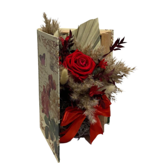 Aranjament floral cu trandafir criogenat si flori stabilizate, in carte-1