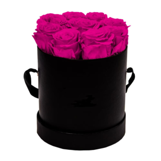 Aranjament floral cu 9 trandafiri, parfumati de sapun, in cutie neagra-3