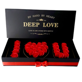 Aranjament floral cu trandafiri de sapun, I Love YOU, rosu, 33 fire-1