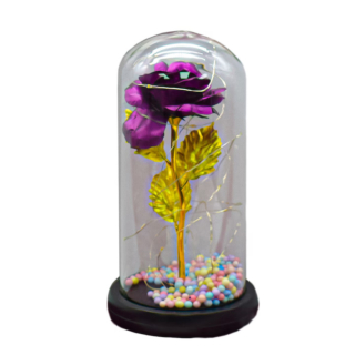 Decor elegant cu flori in cupola de sticla, LED 9x20 cm