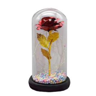 Decor elegant cu flori in cupola de sticla, LED 9x20 cm
