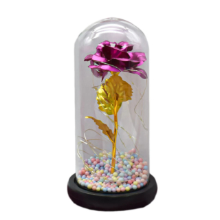 Decor elegant cu flori in cupola de sticla, LED 9x20 cm