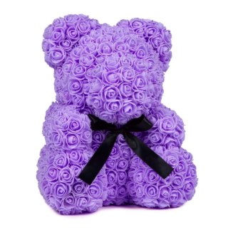Ursulet floral decorat manual cu trandafiri de spuma, 25 cm, cutie decorativa inclusa0