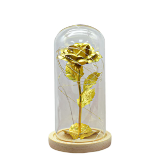 Aranjament floral in cupola de sticla cu lumina LED, 9x20 cm