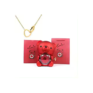 Cutie Cadou Trandafir Etern cu Ursulet Teddy si Colier, Perfecta pentru Valentine's Day sau Nunti