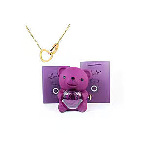 Cutie Cadou Trandafir Etern cu Ursulet Teddy si Colier, Perfecta pentru Valentine's Day sau Nunti