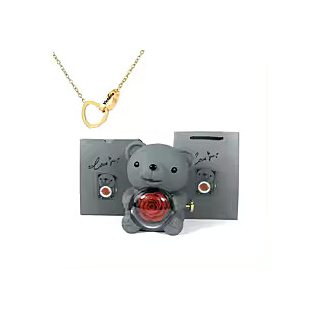 Cutie Cadou Trandafir Etern cu Ursulet Teddy si Colier, Perfecta pentru Valentine's Day sau Nunti