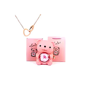Cutie Cadou Trandafir Etern cu Ursulet Teddy si Colier, Perfecta pentru Valentine's Day sau Nunti