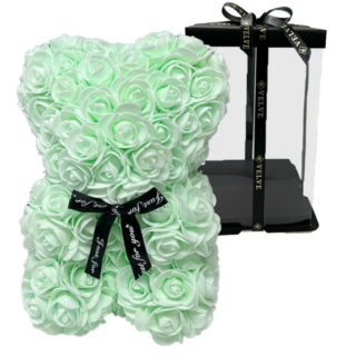 Ursulet floral decorat manual cu trandafiri de spuma, 25 cm, cutie decorativa inclusa0