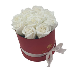 Aranjament floral 9 Trandafiri  parfumati, din spuma de sapun, in cutie rosie-1