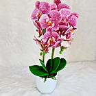 Aranjament Orhidee artificiala alb cu roz in ghiveci ceramic - 170 mm
