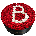 Aranjament Floral Personalizat cu Litera B - Cutie Rotunda Neagra cu 101 Trandafiri de Sapun