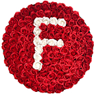 Aranjament Floral Personalizat cu Litera F in Cutie Rotunda Neagra cu 101 Trandafiri de Sapun